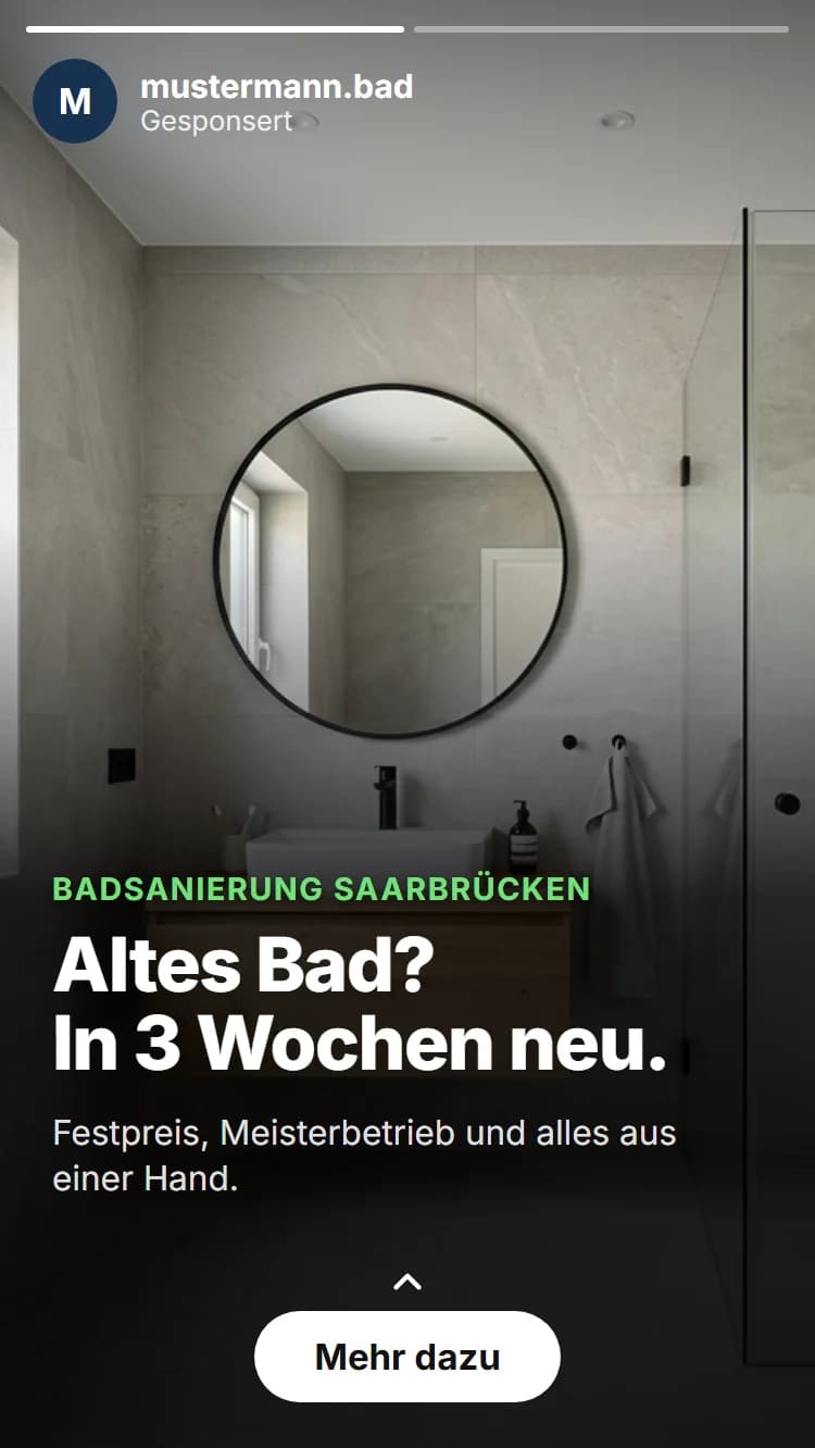 Beispiel einer Instagram-Story-Anzeige für eine Badsanierung in Saarbrücken
