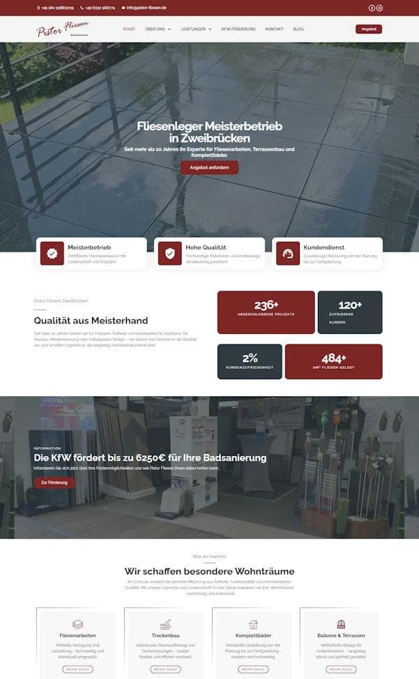 Pistor Fliesen Website Mockup